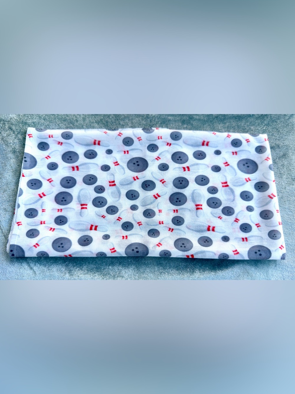 Bandana with Gray Button and Red Accent Bowling Print